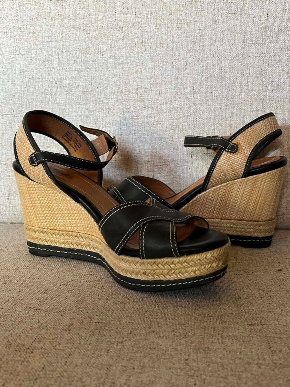 Clarks Indigo "Amelia Air" Wedge Sandals Dk Green Woven Wedge Heel Size 9.5